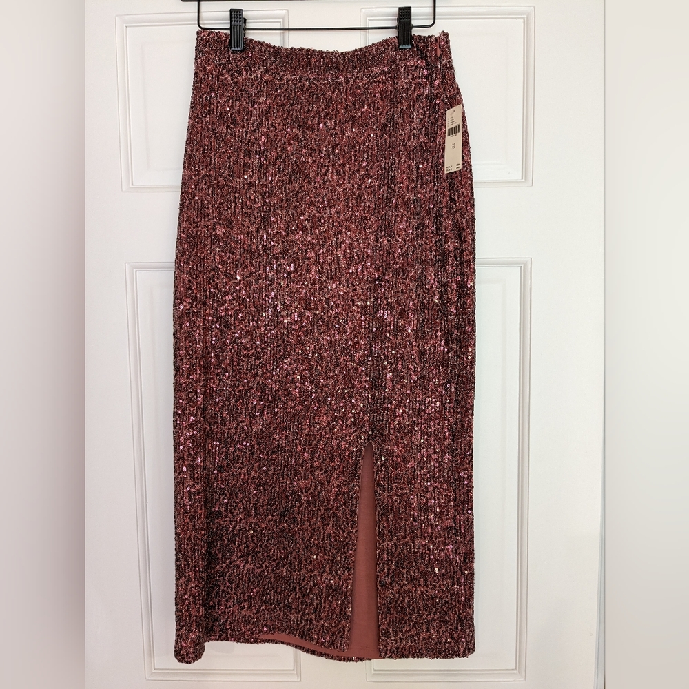 Anthropologie/Maeve pink sequin midi skirt